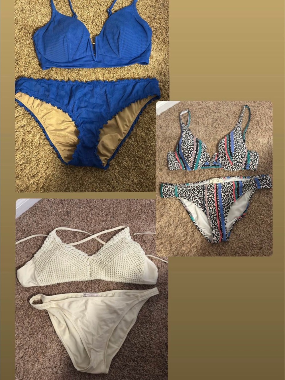 Mixed Bikini Set - Blue, Cream & Multicolor Tops and Bottoms